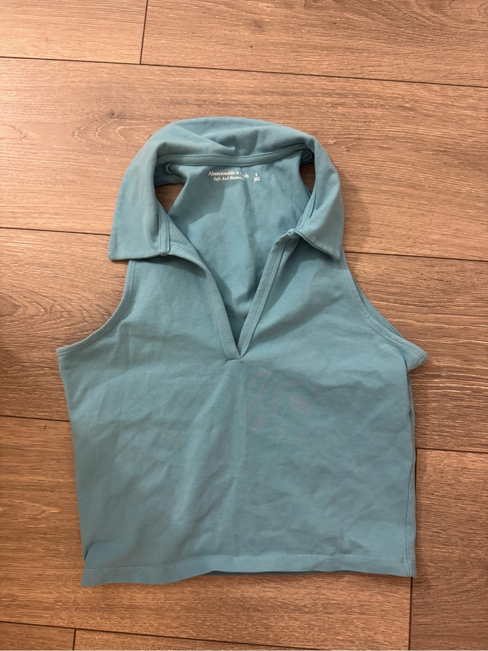 Abercrombie & Fitch Sleeveless Collared Crop Top - Blue
